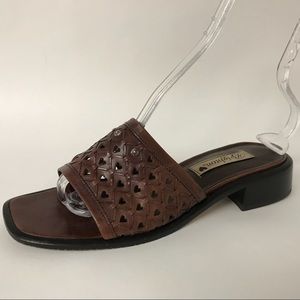 BRIGHTON Brown Leather Low Heel Slides Sz 9